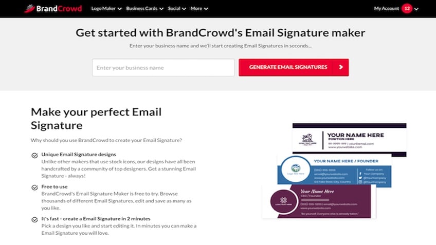 BrandCrowd email signature page to get started.