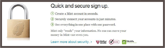 Mint.com safety and security features example.