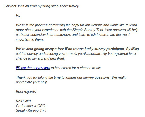 Example of an email to solicit participation in a survey.