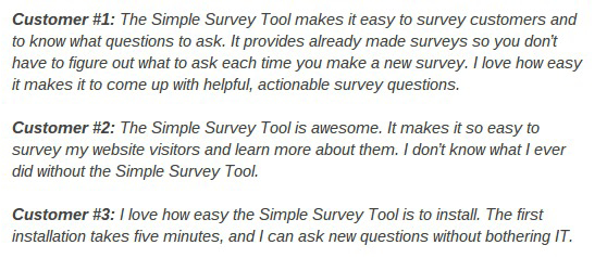 Examples of customer responses to a survey question.