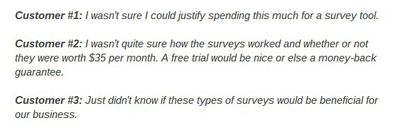 Customer responses to a survey question example 2