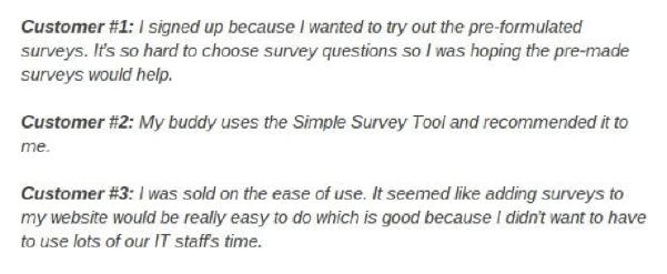 Customer responses to a survey question example 3
