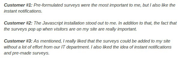 Customer responses to a survey question example 4