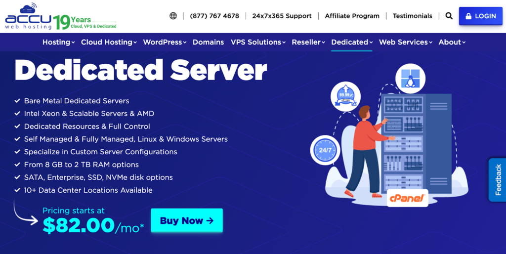 Screenshot of AccuWeb Hosting Dedicated Server webpage