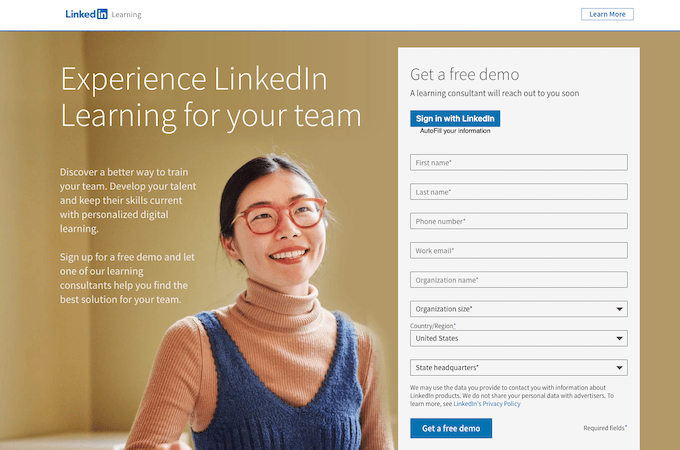 Screenshot of a LinkedIn Learning landing page.